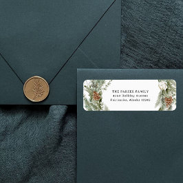 Elegante dennenkrans en groen | Kerstmis Etiket