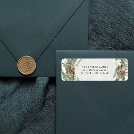 Elegante dennenkrans en groen | Kerstmis Etiket