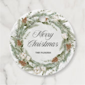 Elegante dennenkrans en groen | Vrolijk kerstfeest Bedankjes Labels (Voorkant)