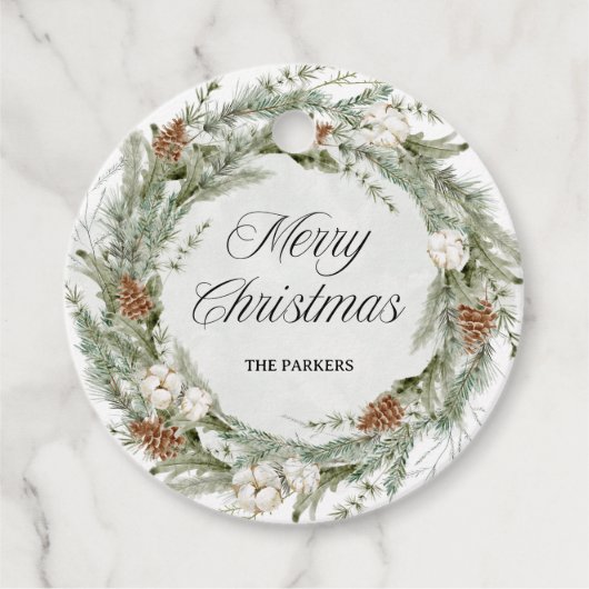 Elegante dennenkrans en groen | Vrolijk kerstfeest Bedankjes Labels (Voorkant)