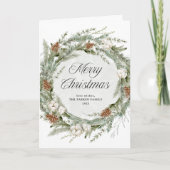 Elegante dennenkrans en groen | Vrolijk kerstfeest Feestdagen Kaart (Voorkant)