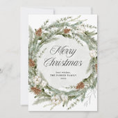 Elegante dennenkrans en groen | Vrolijk kerstfeest Feestdagenkaart (Voorkant)
