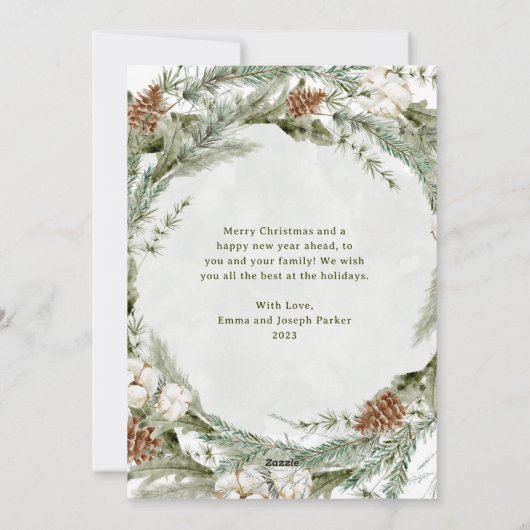 Elegante dennenkrans en groen | Vrolijk kerstfeest Feestdagenkaart (Achterkant)