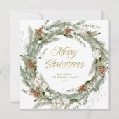 Elegante dennenkrans en groen | Vrolijk kerstfeest Feestdagenkaart (Voorkant)