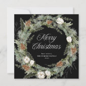 Elegante dennenkrans en groen | Vrolijk kerstfeest Feestdagenkaart (Voorkant)