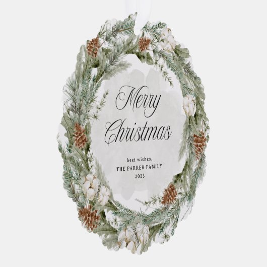 Elegante dennenkrans en groen | Vrolijk kerstfeest Ornament Kaart (Rechts)