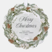 Elegante dennenkrans en groen | Vrolijk kerstfeest Ornament Kaart (Voorkant)