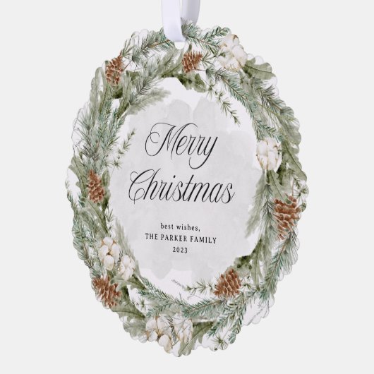 Elegante dennenkrans en groen | Vrolijk kerstfeest Ornament Kaart (Links)