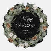 Elegante dennenkrans en groen | Vrolijk kerstfeest Ornament Kaart (Voorkant)