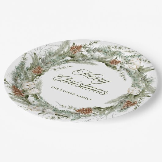 Elegante dennenkrans en groen | Vrolijk kerstfeest Papieren Bordje (Gekanteld)