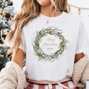 Elegante dennenkrans en groen   Vrolijk kerstfeest Tri-Blend Shirt