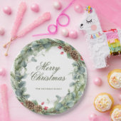 Elegante dennenkrans groen Vrolijk Kerstfeest Papieren Bordje (Feest)