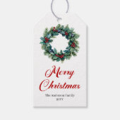 Elegante dennenkrans Kersttag met naam Cadeaulabel (Voorkant)