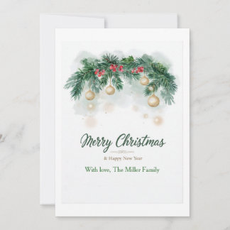 Elegante dennenkrans vrolijk kerstfeest aangepaste feestdagenkaart