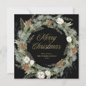 Elegante dennenkrans zwart | Goud Vrolijk Kerstfee Feestdagenkaart (Voorkant)