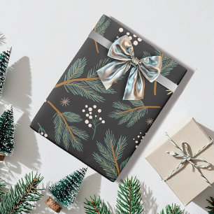 Elegante Dennentak Kerst Zwart  Cadeaupapier