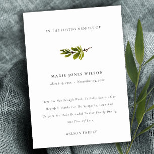 Elegante dennentak loof sympathie gedenkteken bedankkaart