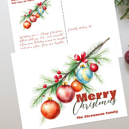 Elegante dennentak met kerstdecoraties feestdagenkaart