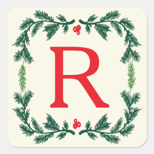 Elegante dennenvakantie monogram Stickers
