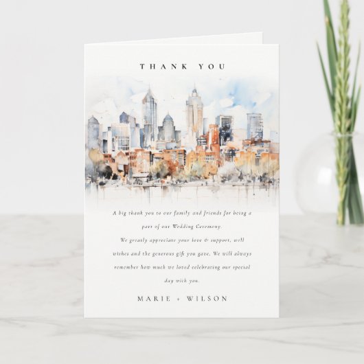 Elegante Denver Colorado Skyline Waterverf bruilof Bedankkaart (Voorkant)