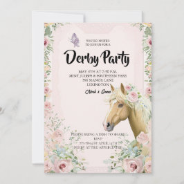 Elegante Derby-feestuitnodiging met bloemaccenten Kaart