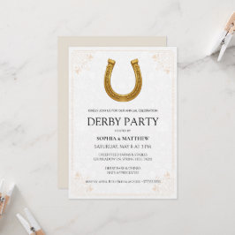 Elegante Derby-feestuitnodiging met gouden hoefijz Kaart