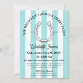 Elegante Derby Party Blue Cabana Stripe Hoefijzer Kaart (Voorkant)