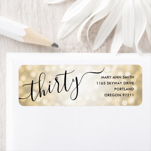 Elegante dertig gouden glitterlichten 30e verjaard etiket (Insitu)