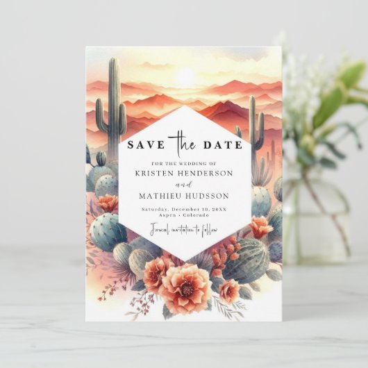 Elegante Desert Cactus bruiloft Save The Date (Staand voorkant)