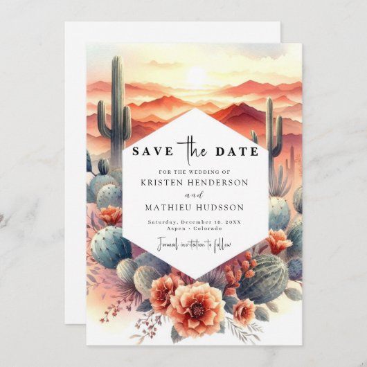 Elegante Desert Cactus bruiloft Save The Date (Voorkant / Achterkant)