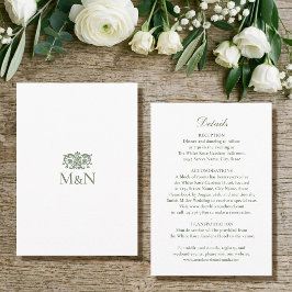 Elegante Details Trouw Monogram Vintage Groen Informatiekaartje