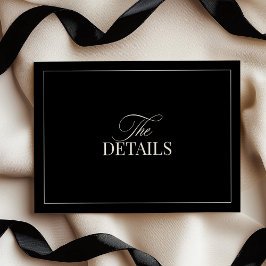 Elegante details van een zwart-wit huwelijk informatiekaartje