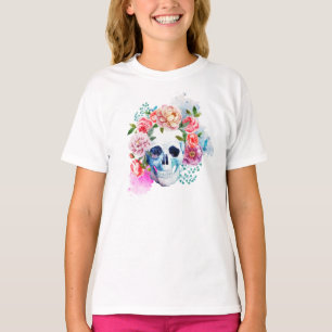 Elegante Dia de los Muertos Floral Skull Crew Shir T-shirt