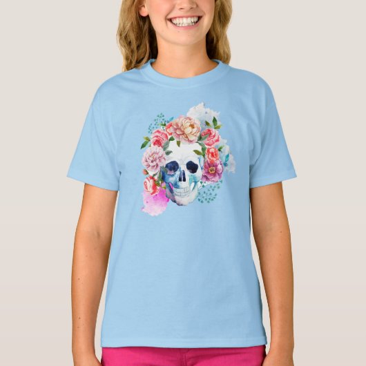 Elegante Dia de los Muertos Floral Skull Shirt (Voorkant)