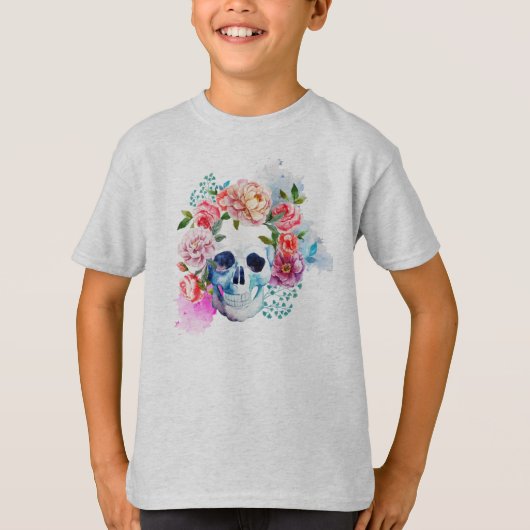 Elegante Dia de los Muertos Floral Skull Shirt (Voorkant)