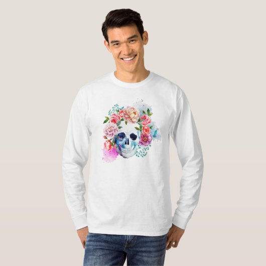 Elegante Dia de los Muertos Floral Skull Shirt (Voorkant volledig)