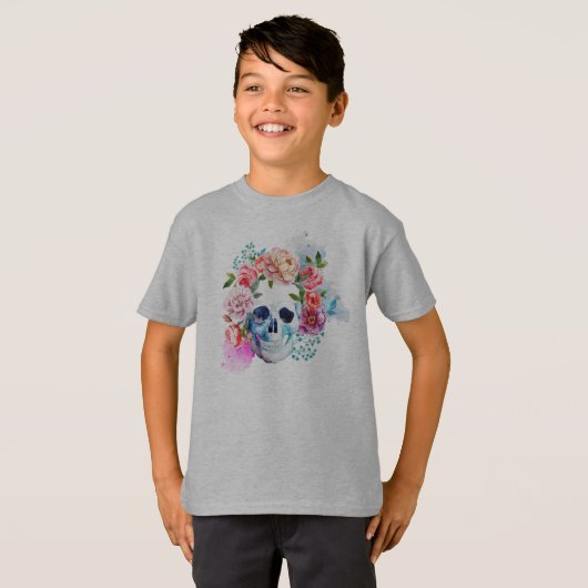 Elegante Dia de los Muertos Floral Skull Shirt (Voorkant volledig)