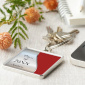 Elegante diagonale werveling rood zilver afstudere sleutelhanger (Zijkant)