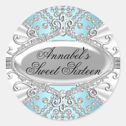 Elegante Diamant Blauwe Sweet 16 Sticker (Voorkant)