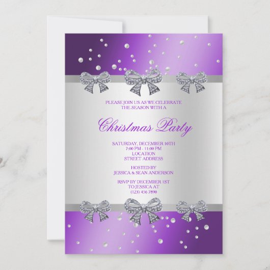 Elegante Diamant Bogen & Parels Kerstmis Kaart (Voorkant)