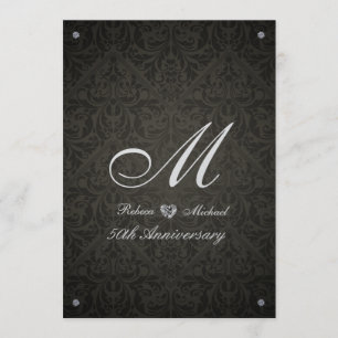 Elegante diamant damast monogram jubileum uitnodig kaart