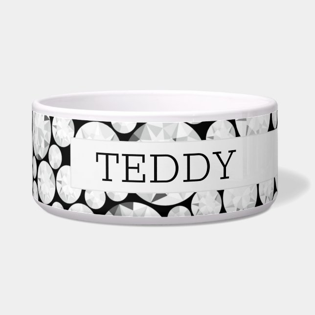 Elegante Diamant Edelsteen PET NAAM Glam Bling Voerbakje (Rechts)