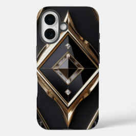 Elegante Diamant Geometrische Zwart Gouden iPhone iPhone 16 Hoesje