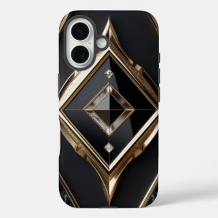 Elegante Diamant Geometrische Zwart Gouden iPhone 16 Hoesje