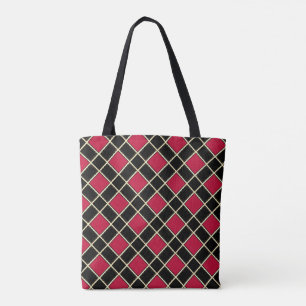 Elegante diamant in zwart en rood tote bag