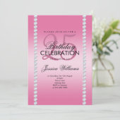 Elegante diamant met juwelen roze verjaardag kaart (Staand voorkant)