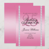 Elegante diamant met juwelen roze verjaardag kaart (Voorkant / Achterkant)