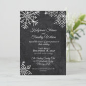 Elegante Diamant Sneeuwvlokken op Zwarte Bruiloft Kaart (Staand voorkant)