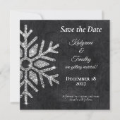 Elegante Diamant Sneeuwvlokken op Zwarte Bruiloft Save The Date (Voorkant)