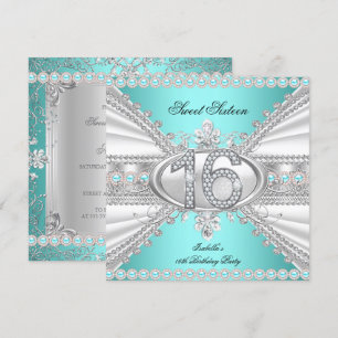 Elegante diamant turquoise Sweet 16 Zestien feestj Kaart